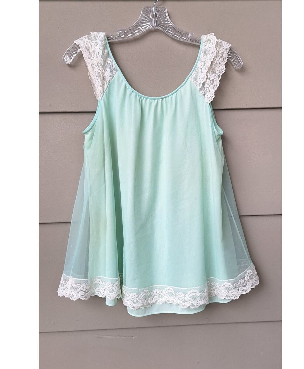 Vintage Miss Elaine Babydoll Sleepwear Intimates Top Coquette Lace Ruffles S